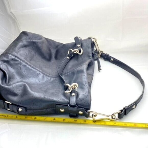 Coach 2011 Brooke Black Signature Perforated Leather Convertible Hobo Bag Silver - Picture 12 of 12